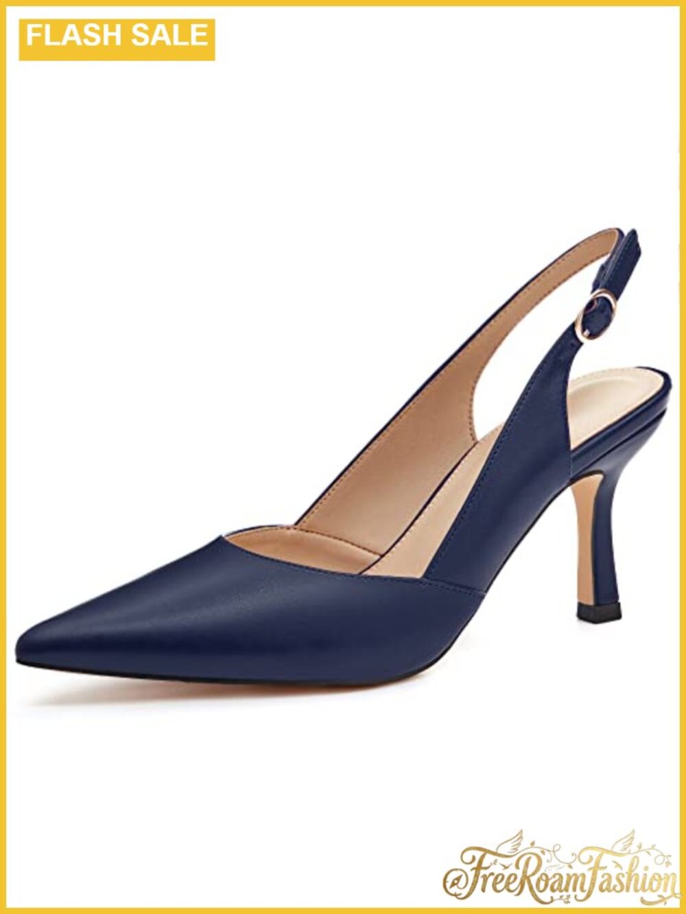 Faux Leather Slingback Kitten Heels Closed Pointed Toe Dress Pumps